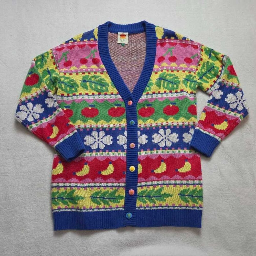 S Farm Rio X Anthropologie Sweet Orchard Fruit Knit Cardigan Oversized Sweater 2